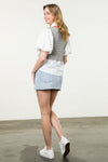 Poplin Sleeve Grey and Orange Trim Knit Top