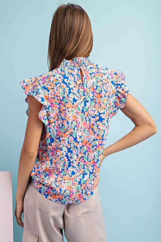 Floral Print Mock Neck