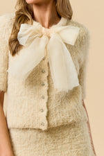 Short Sleeve Sweater Top with Front Chiffon Bow