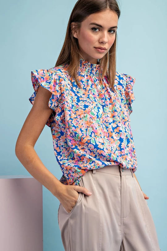 Floral Print Mock Neck