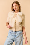 Short Sleeve Sweater Top with Front Chiffon Bow