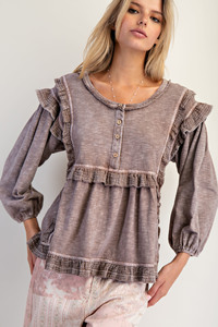 Mocha Ruffle Sleeve Top