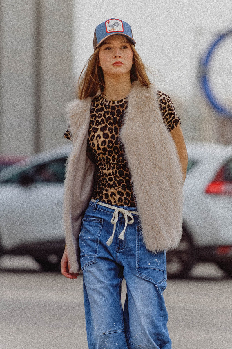 Beige Fur Oversized Vest