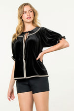 Short Sleeve Velvet Top in Black