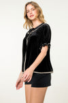 Short Sleeve Velvet Top in Black