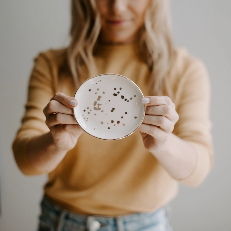 White Gold Speckled Trinket Dish