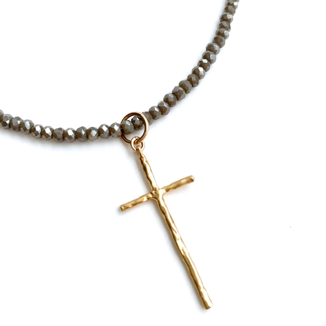 Prayer Cross Necklace Gray Shimmer